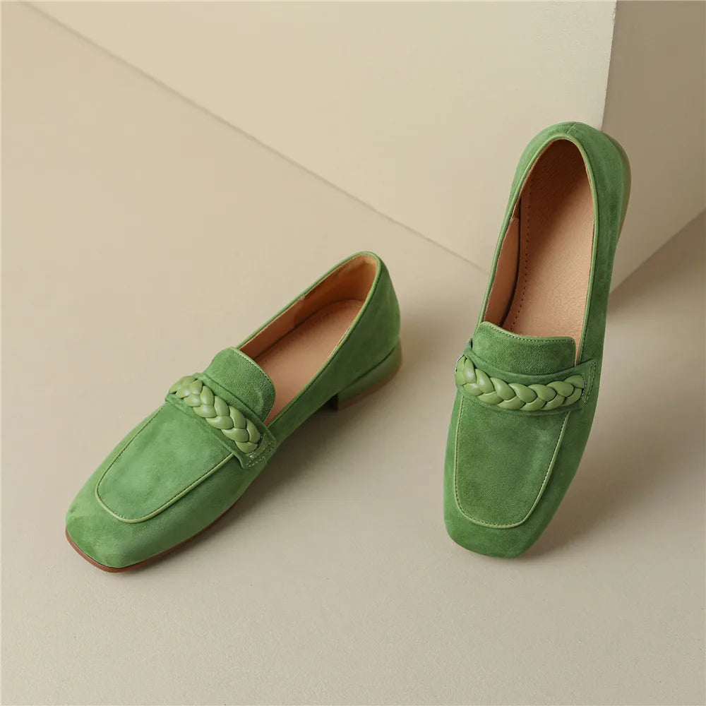 Woven Strap Round Toe Loafers