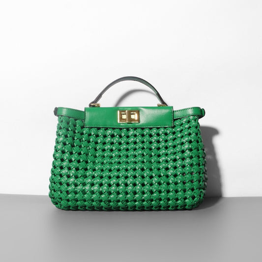 PU Woven Hollow Out Shoulder Handbag