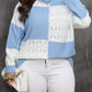 Plus Size Openwork Color Block Long Sleeve Sweater