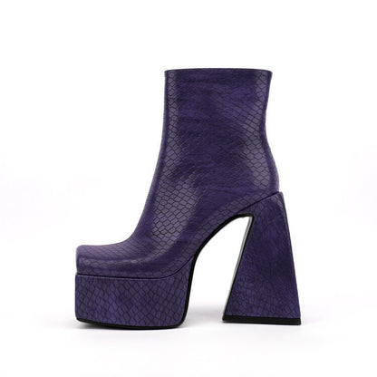Square Toe Animal Pattern Chunky Heel Boots