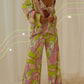 Printed Collared Neck Long Sleeve Top and Pants Lounge Set