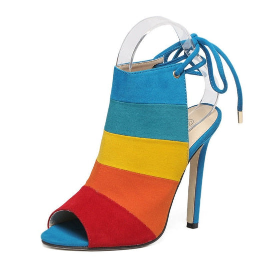 Color Block Open Toe High Heel Sandals