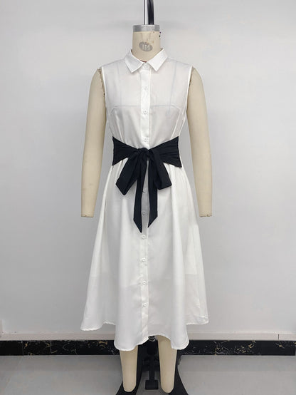 Contrast Bow Detail Midi Dress