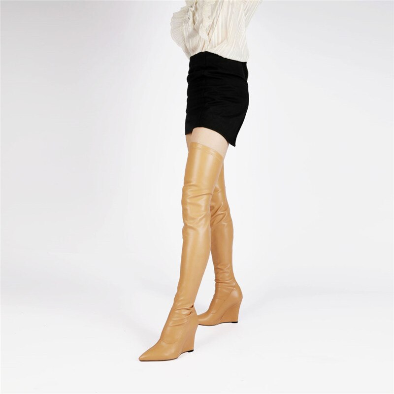 Pointed Toe Over-the-Knee Wedge Boots