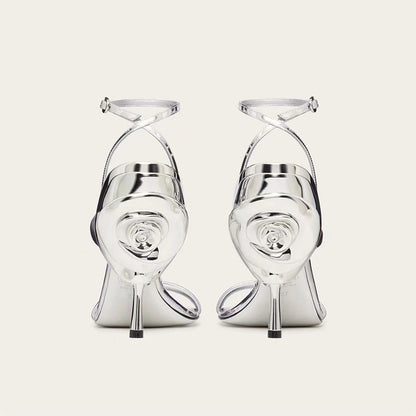 Flower Slim Heel Strappy Sandals