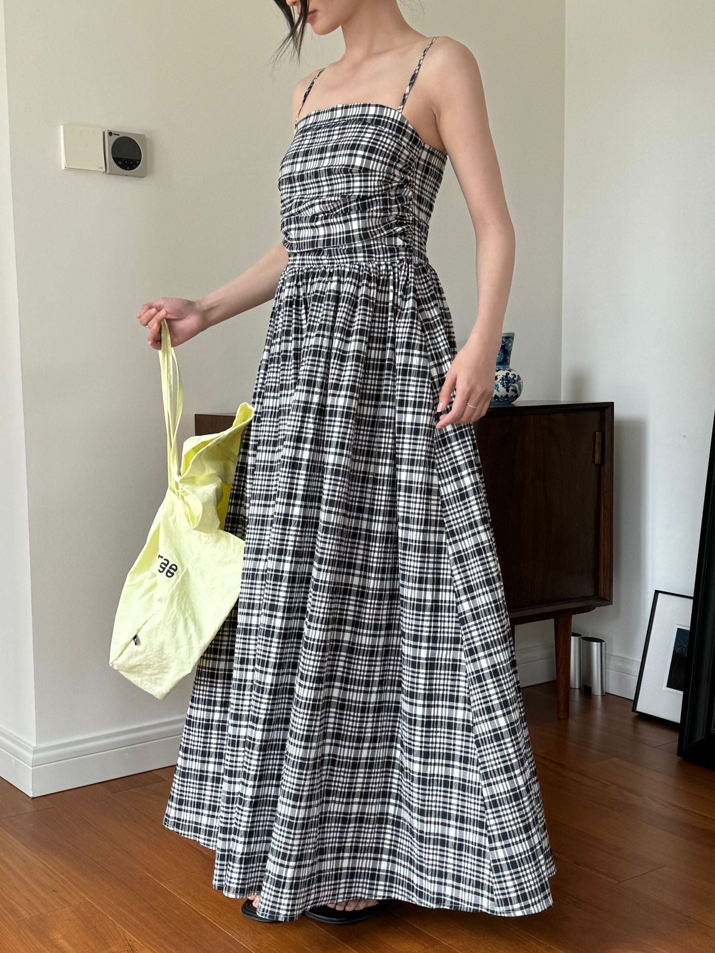 Checkered Sleeveless A-Line Maxi Dress