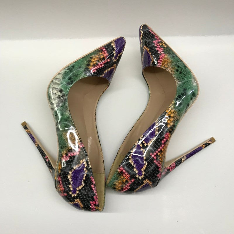 Multicolor Snakeskin Pointed Toe High Heel Shoes