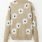 Flower Half Zip Long Sleeve Sweater