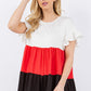 Color Block Ruffled Short Sleeve Top