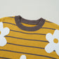 Flower Stripe Round Neck Long Sleeve Sweater