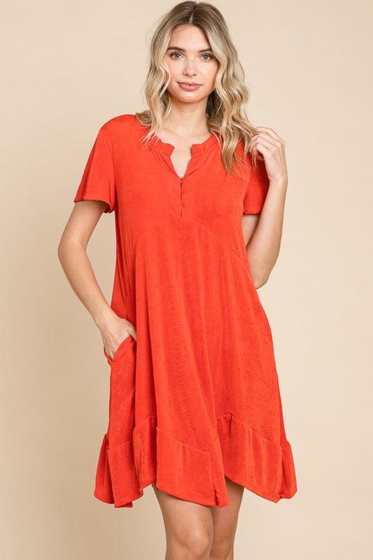 Culture Code Notched Short Sleeve Dress