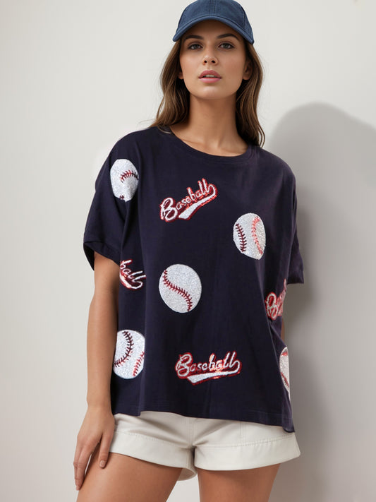 Baseball Round Neck Half Sleeve T-Shirt