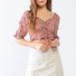 Floral Ruffle Smocked Back Ruched Crop Top