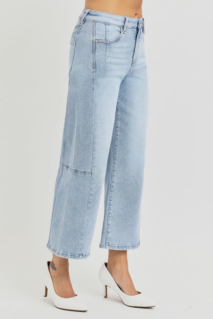 RISEN High Rise Seamed Detail Wide Leg Crop Jeans