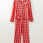 Plaid Collared Neck Long Sleeve Top and Pants Set