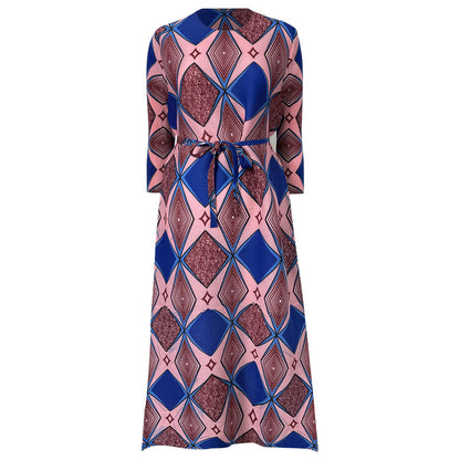 Miyake Pleated Geometric Print Midi Dress
