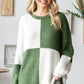 Color Block Round Neck Long Sleeve Ribbed Sweater