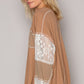 V-Neck Lace Balloon Sleeve Exposed Seam Top