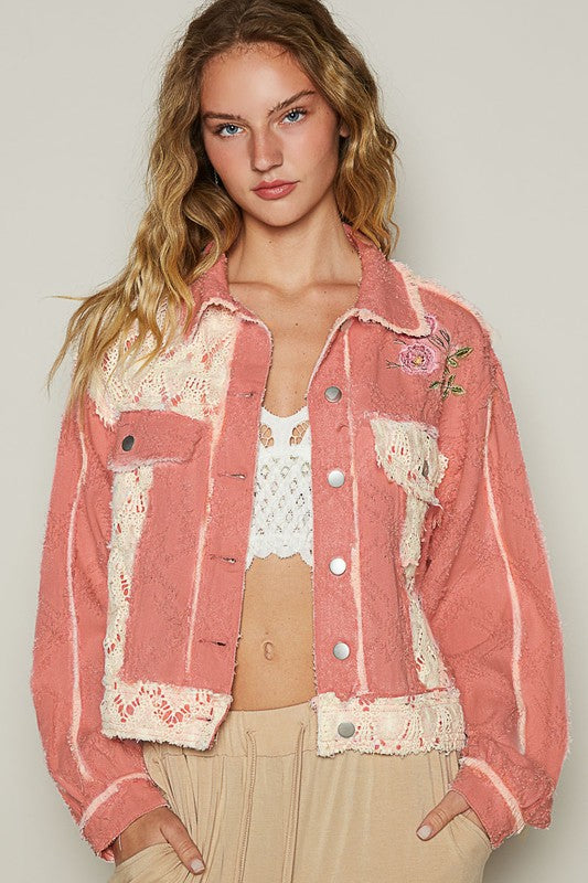 Crochet Patch Embroidered Button Up Jacket