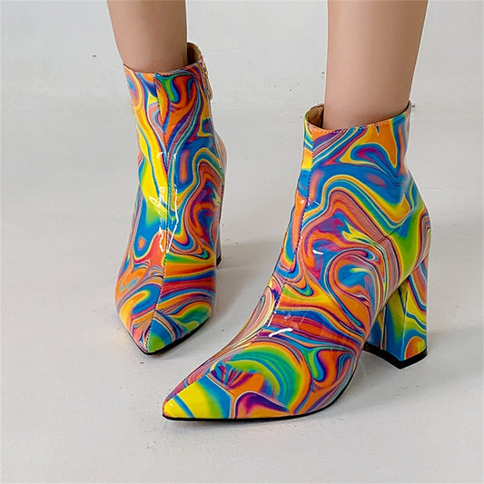Vibrant Marble Pattern Pointed Toe Chelsea Boots