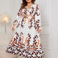 Plus Size Printed Surplice Flounce Sleeve Dress