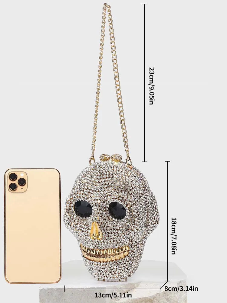 Rhinestone Skull Head Clutch Bag