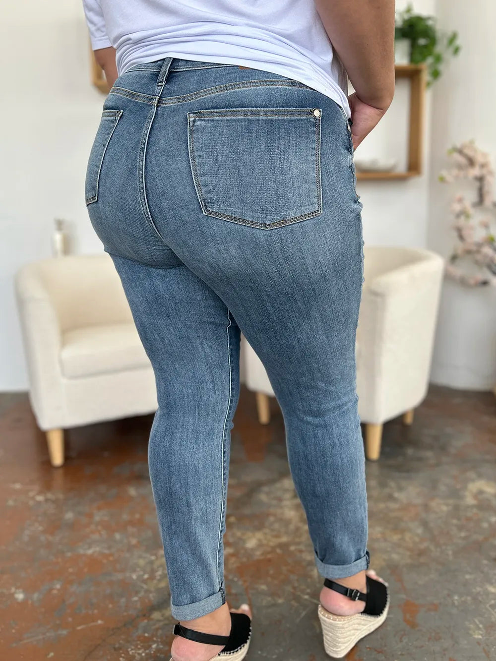 Judy Blue Cuffed Hem Low Waist Slim Jeans