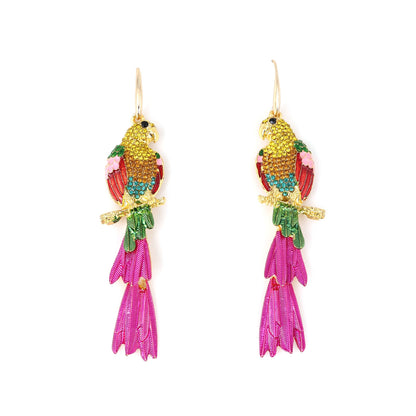 Multicolor Crystal Parrot Dangle Earrings