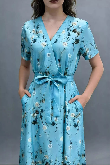 Floral Surplice Short Sleeve Dress