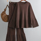 Slit Round Neck Long Sleeve Top and Drawstring Pants Sweater Set