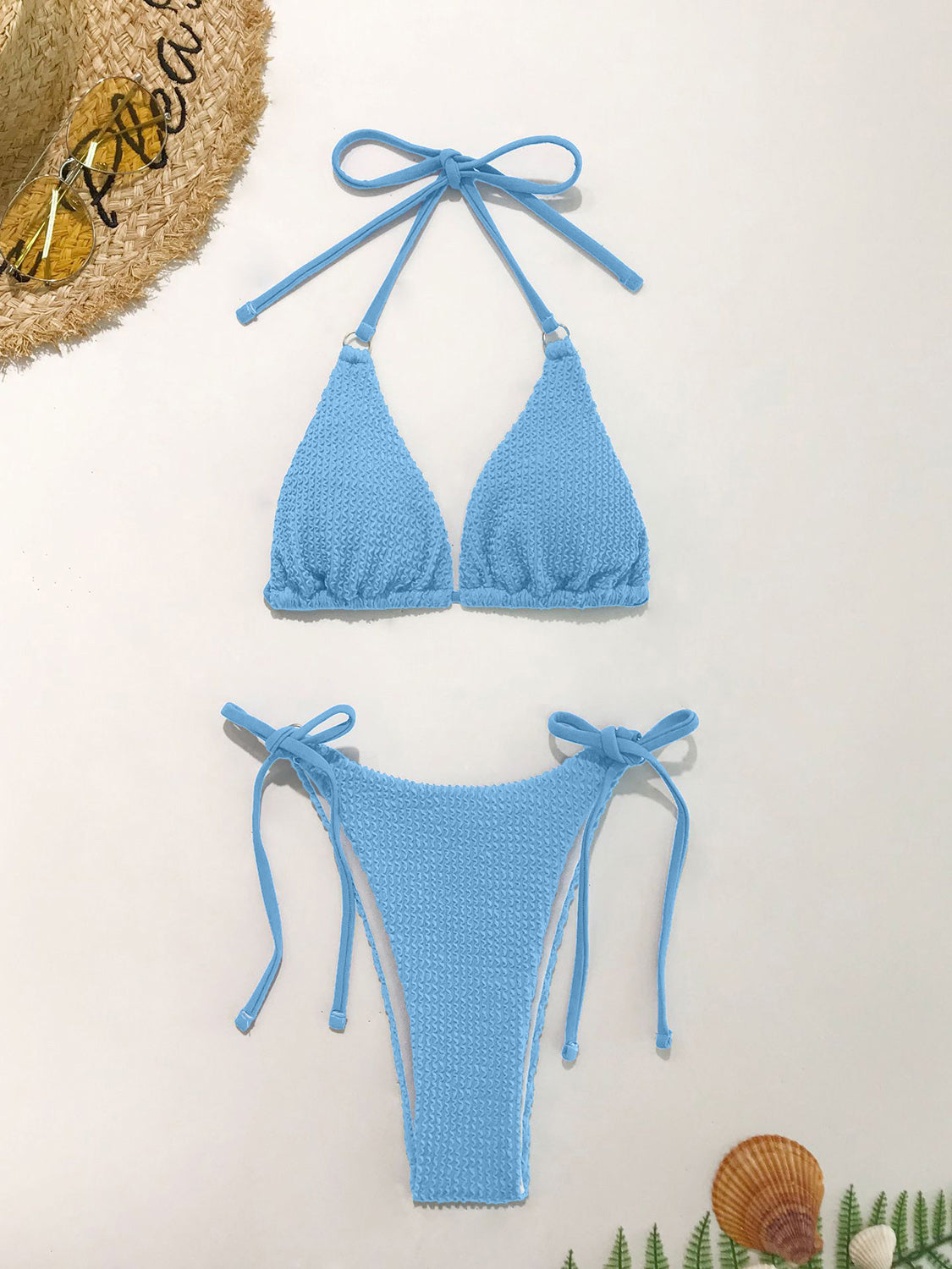 Textured Halter Neck Two-Piece Bikini Set