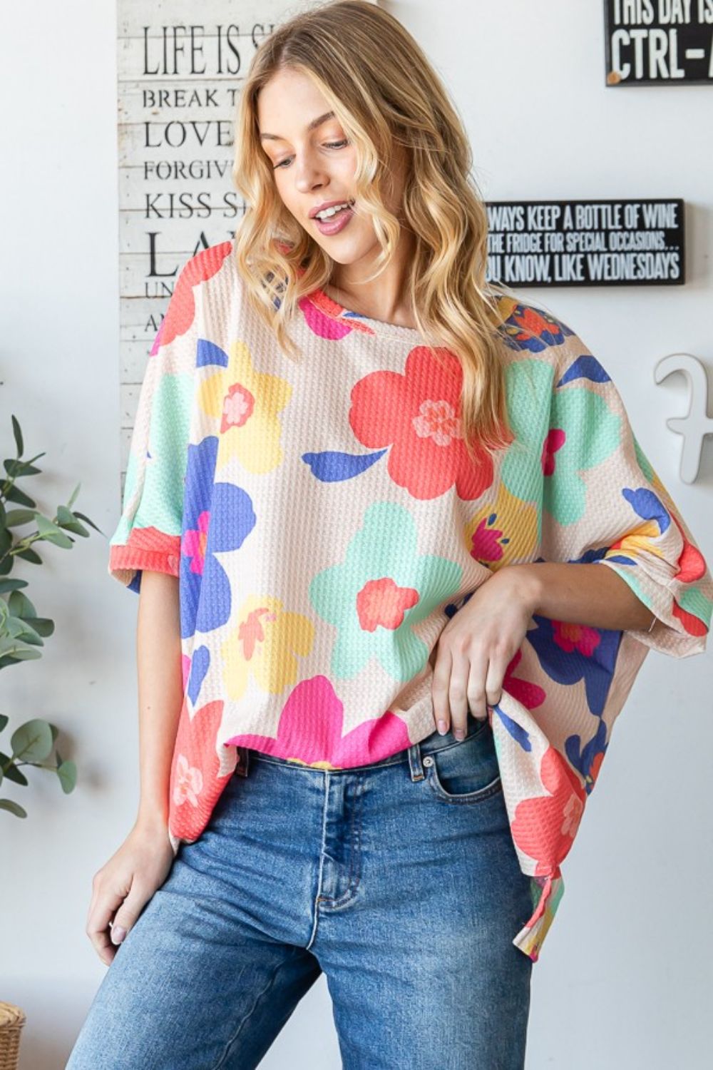 Floral Waffle Oversize T-Shirt