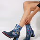 PU Leather Flower Block Heel Boots