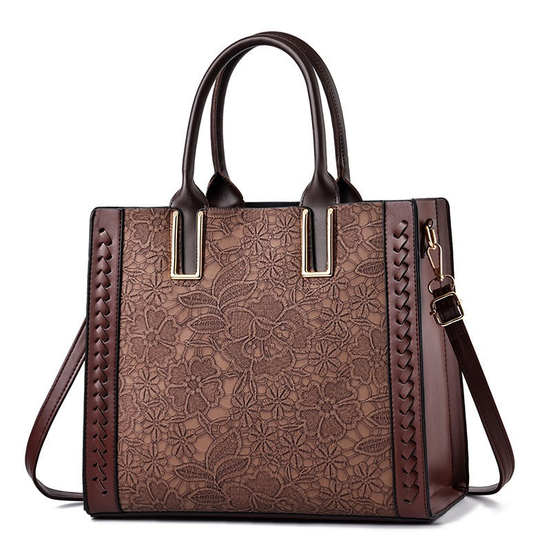 PU Leather Vintage Floral Pattern Shoulder Bag