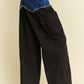 Denim Patchwork Wide Leg Pants with Cargo Pockets