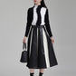 PU Color Block Pleated A-Line Skirt