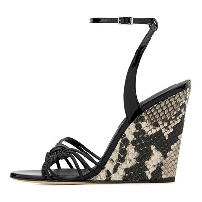 Snakeskin Open Toe Wedge Sandals