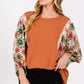 Printed Balloon Sleeve Contrast Top