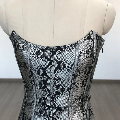 Snakeskin Print Strapless Bodycon Mini Dress