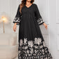 Plus Size Printed V-Neck Long Sleeve Maxi Dress