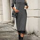 Striped Round Neck Long Sleeve Dress