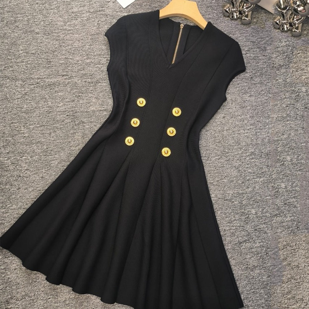 V-Neck High Waisted Knit Mini Dress