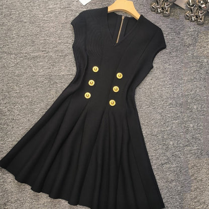 V-Neck High Waisted Knit Mini Dress