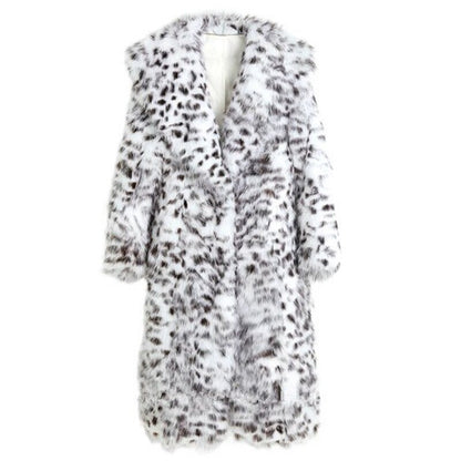 Full Size Leopard Print Faux Fox Fur Longline Coat
