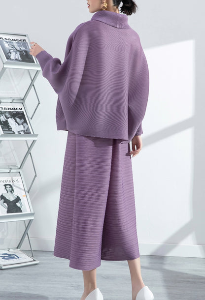 Miyake Pleated Long Sleeve Top and  Wide Leg Pants Set