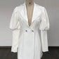 Spliced V-Neck Lantern Sleeve Blazer Dress