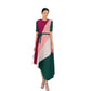 Miyake Pleated Color Block Asymmetric Midi Dress