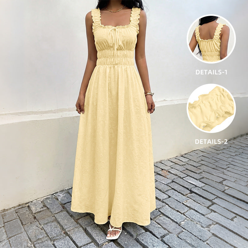 Floral Embossed Smocked Sleeveless Maxi Dress