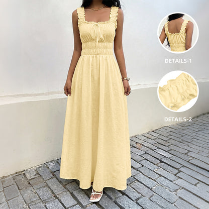 Floral Embossed Smocked Sleeveless Maxi Dress