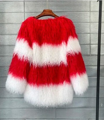 Contrast Fluffy Faux Fur Coat